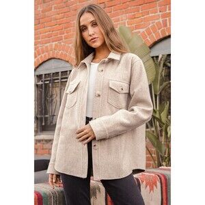 Lulus In With The New Beige Shacket - Size M